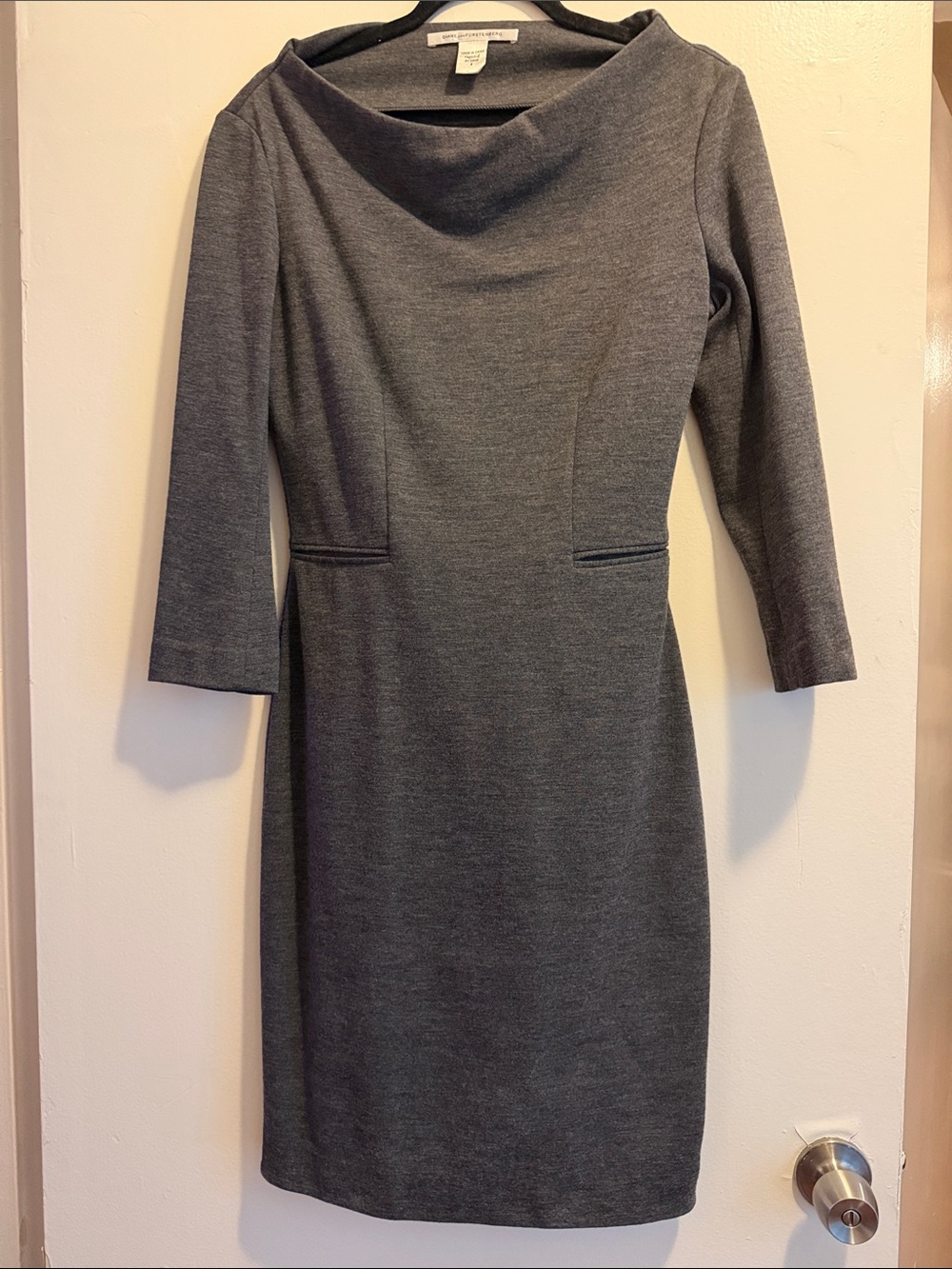 Diane Von Furstenberg Charcoal Gray Long Sleeve Sheath Dress
